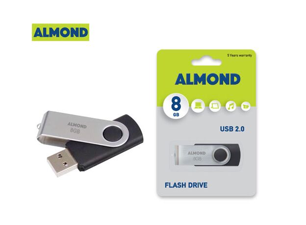 ALMOND FLASH DRIVE USB 8GB TWISTER ΜΑΥΡΟ - Usb Memory Sticks-CD DVD